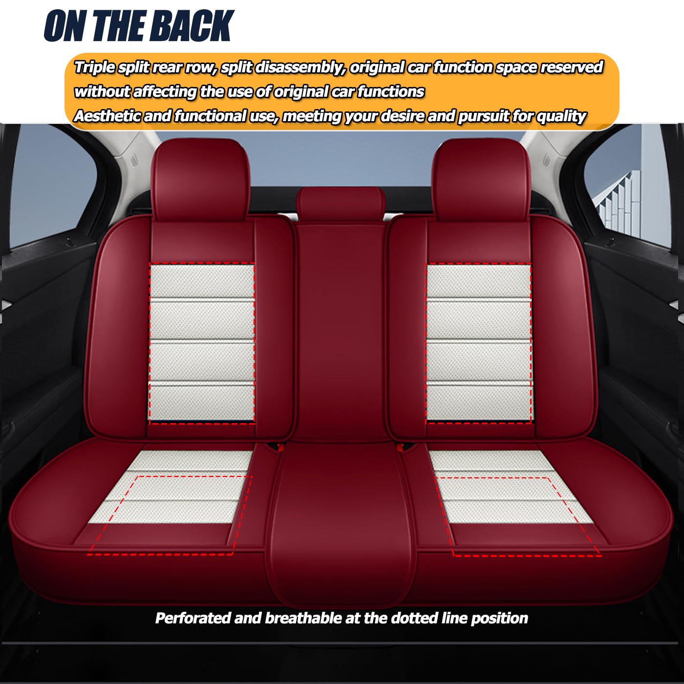 QUYDDC Car Seat Covers Full Set 3D Foam Back Support, 5 Seats Universal Fit for Most Trucks,Sedan and SUVs, Waterproof PU Leather Super Breathable, Storage Bags, All Season, Red +White