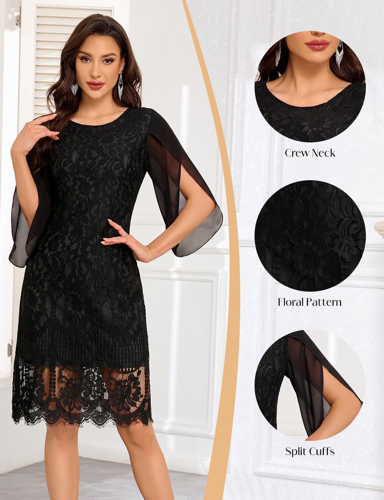 Cocktailkleid Damen 3/4 Ärmel Festlich Abendkleid