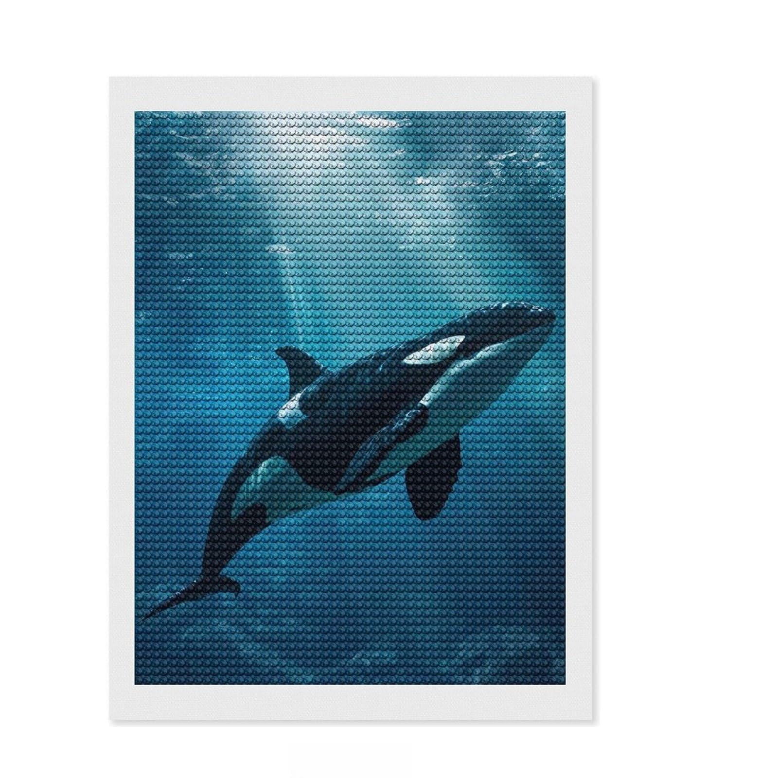 Junmoney Majestic Orca Whale Killer Diamond Art Kit 12"x16", Stress Relief Craft, Living Room Decor, for Craft Lovers, Festive Craft Gift