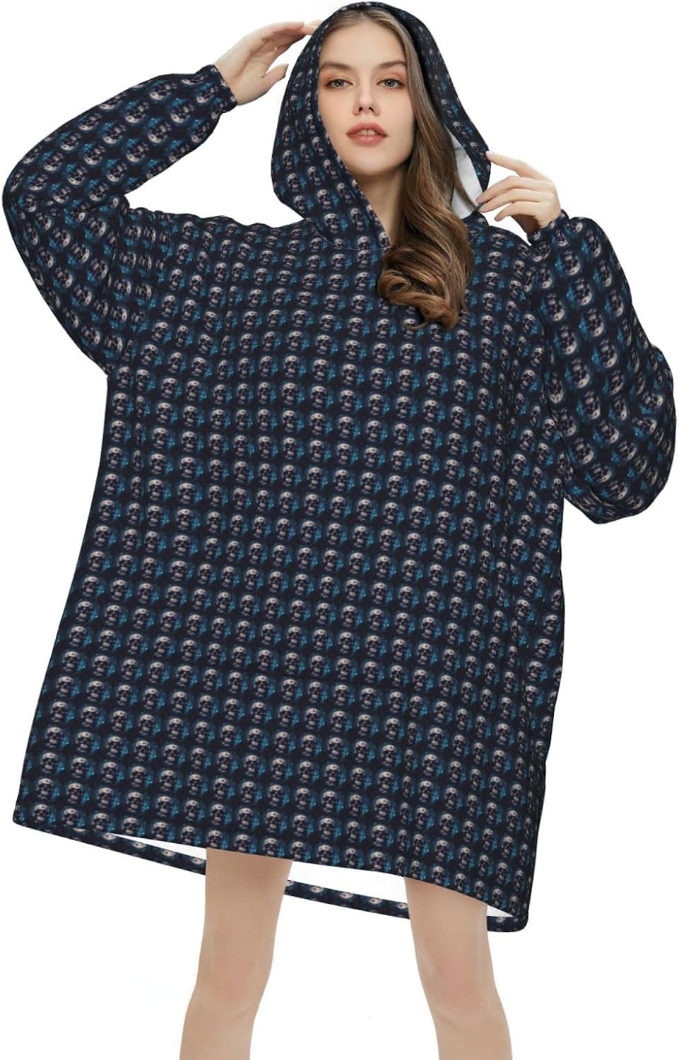 Skull And Stars Print﻿ ﻿adults Unisex Oversized Blanket Hoodie Soft Warm Winter With Pocket Loungewear