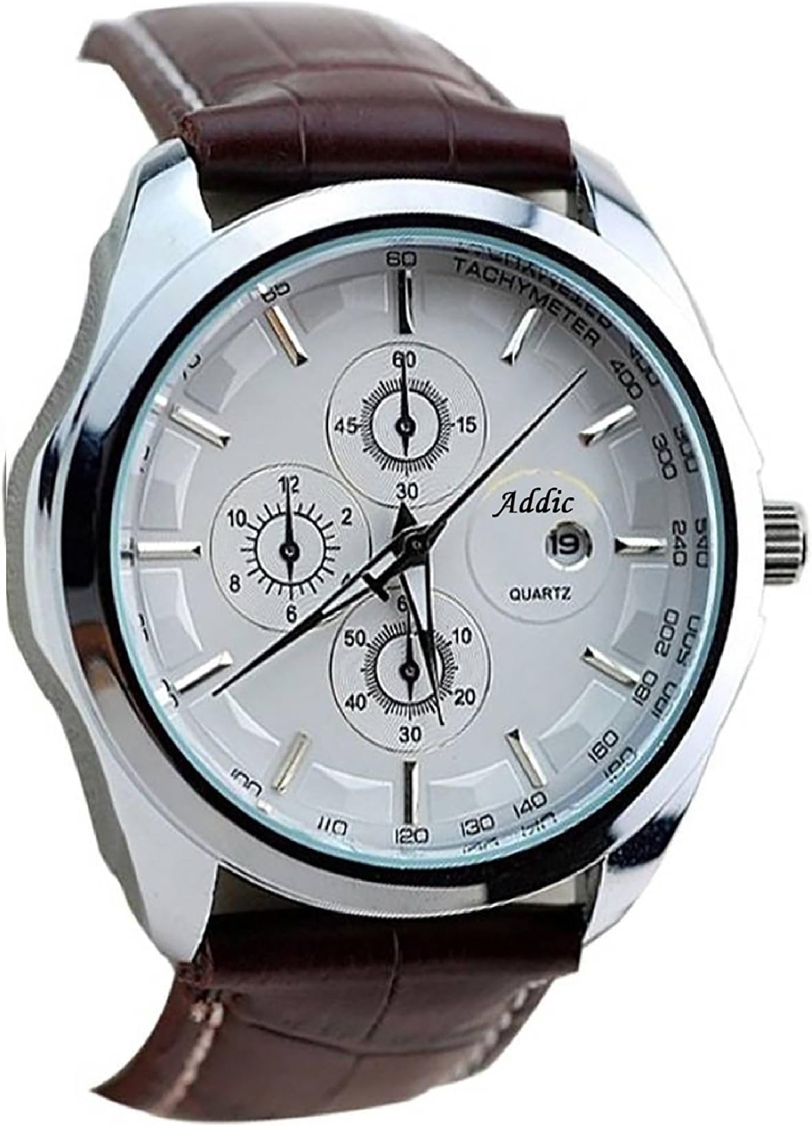 Addic Analogue Men's Watch (White Dial Brown Colored Strap)
