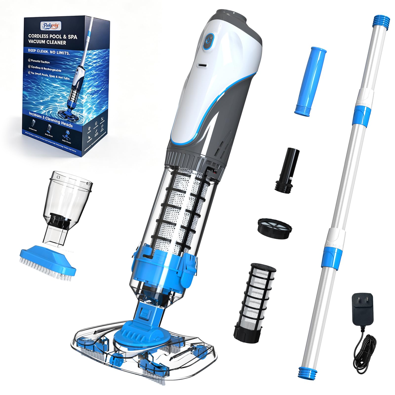 2026 Aspirador de Piscina a Batería Recargable, Aspirador de SPA Inalámbrico, Doble Filtración, Limpiafondos de Piscina, Ideal para SPA, Piscina Pequeña, Azul
