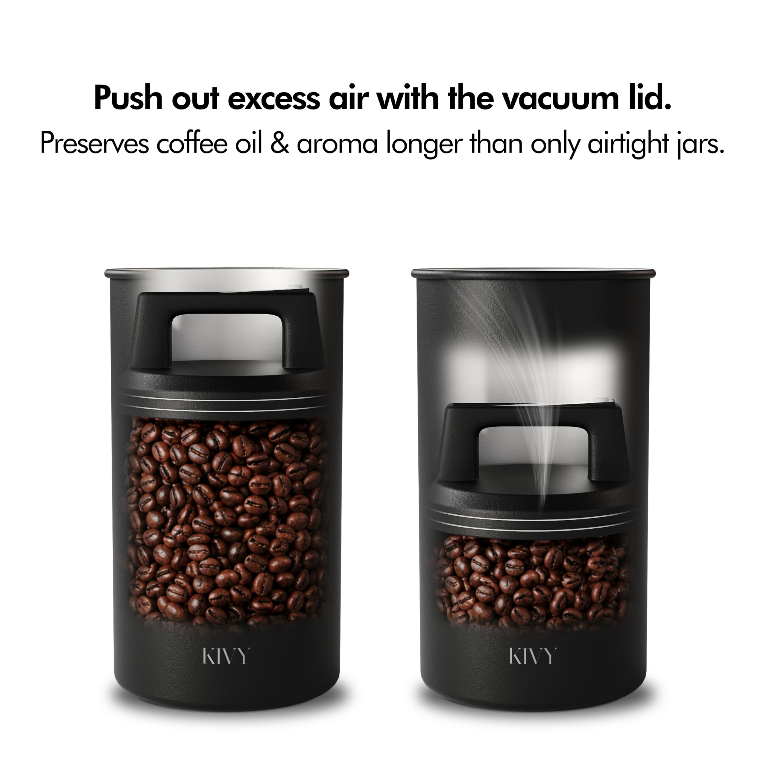 KIVY Recipiente de café al vacío, elimina el exceso de aire, conserva la frescura del café, recipiente hermético para café molido y almacenamiento de granos de café, recipiente de acero inoxidable de