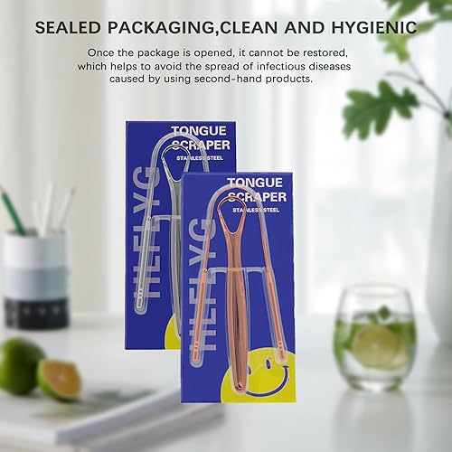 Miniatura 6 de Paquete de 4 raspadores de lengua, paquete de sellos higiénicos, profesional para eliminar el mal aliento, raspadores de lengua de acero inoxidable,