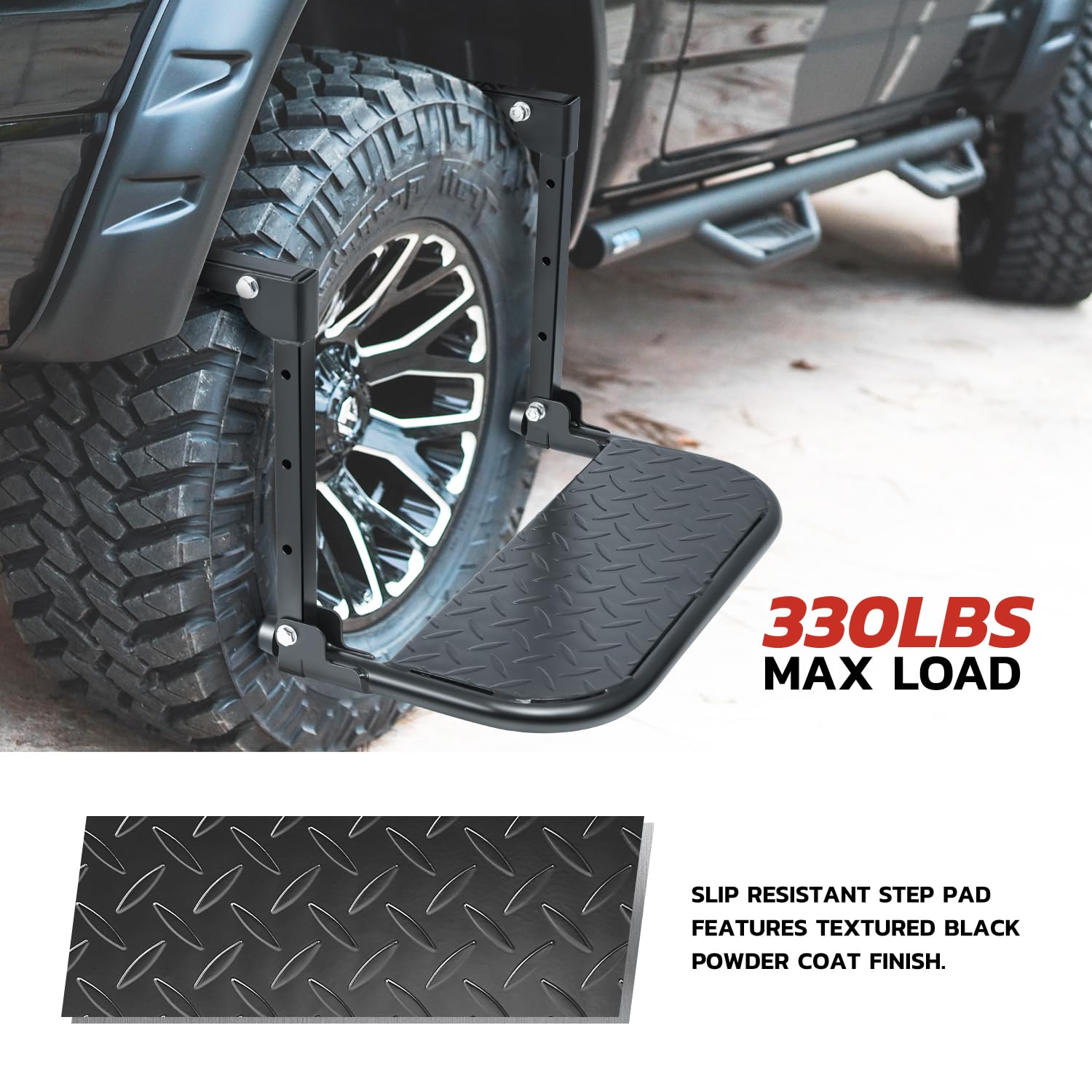 Folding Tire Step Adjustable Mounted Step For Car Pickup Truck Suv Rvs Heavy Duty Fit Most Tire From 9 To 13 Max Capacity 330 Lbs