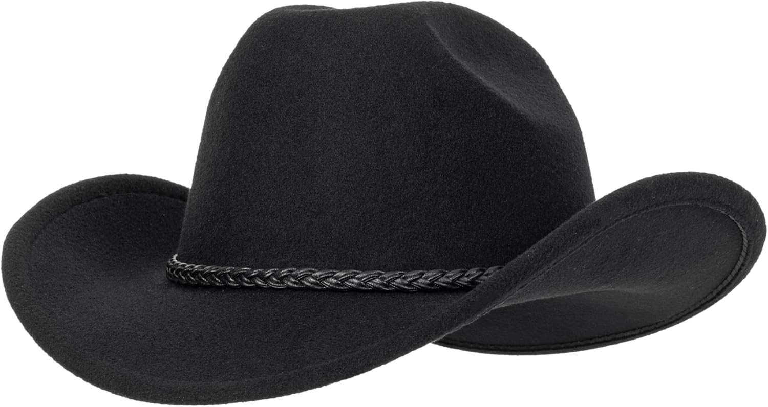 Women Men Classic Felt Wide Brim Western Cowboy Cowgirl Hat Rodeo Hat with Belt - Image 8