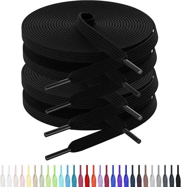 2 paires de lacets plats pour baskets, lacets de 5/16" de large en 28 couleurs, plusieurs longueurs