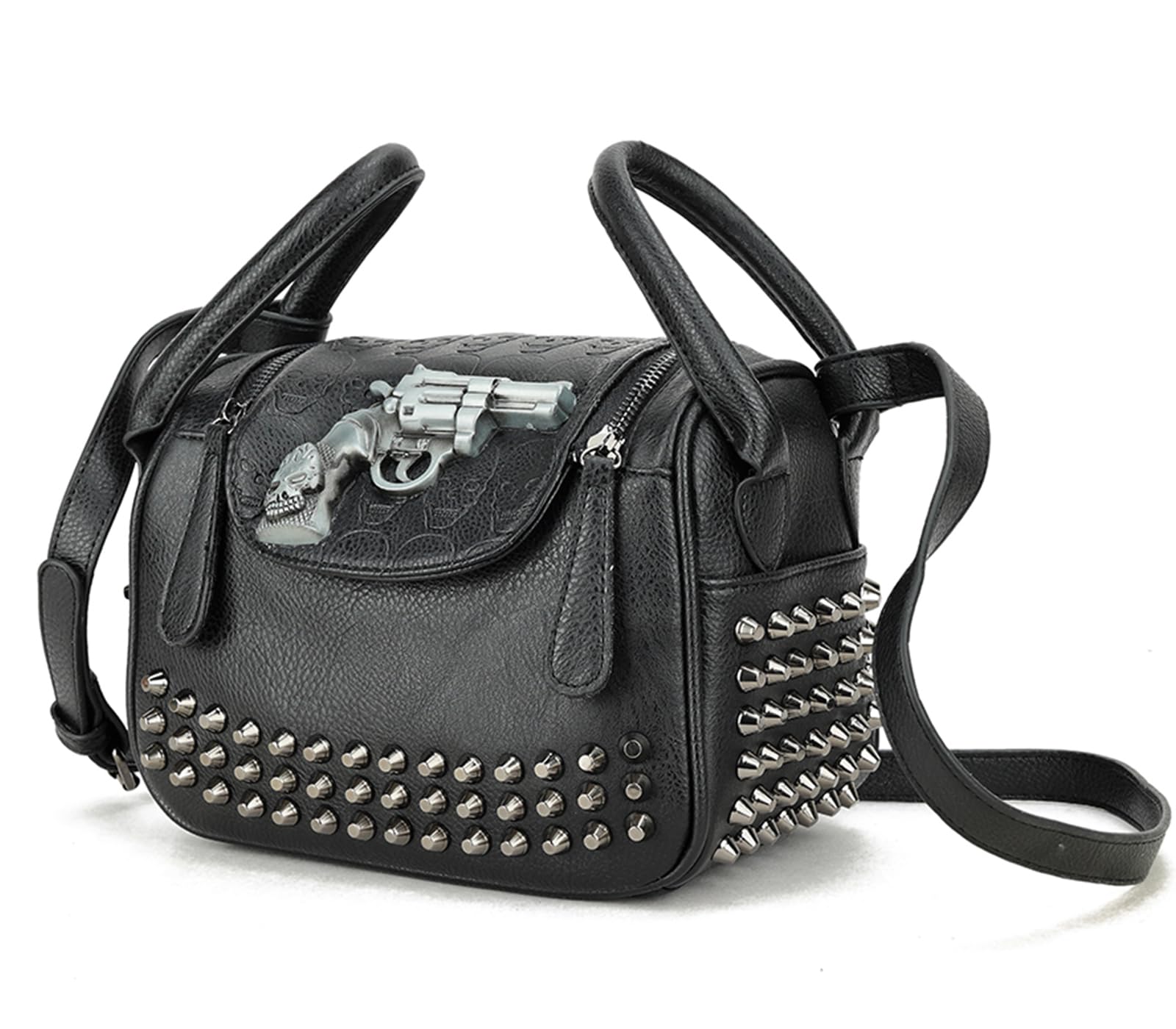 Bolso gótico y bolso de mano de piel sintética con remaches de calavera para mujer