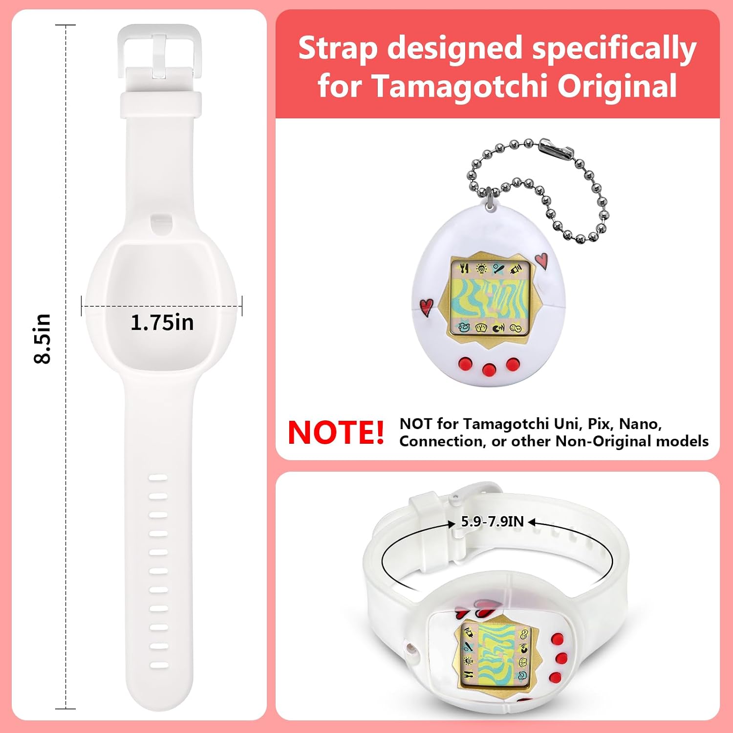Silicone Cover Case for Tamagotchi Original, for Gen 1/2, Neon, Retro Flowers, 90s, Fresh Strawberry, Adjustable Anti-Drop Strap for Kids, Teens, Adults, Parents & 90s Nostalgia Lovers (Clear) image 2