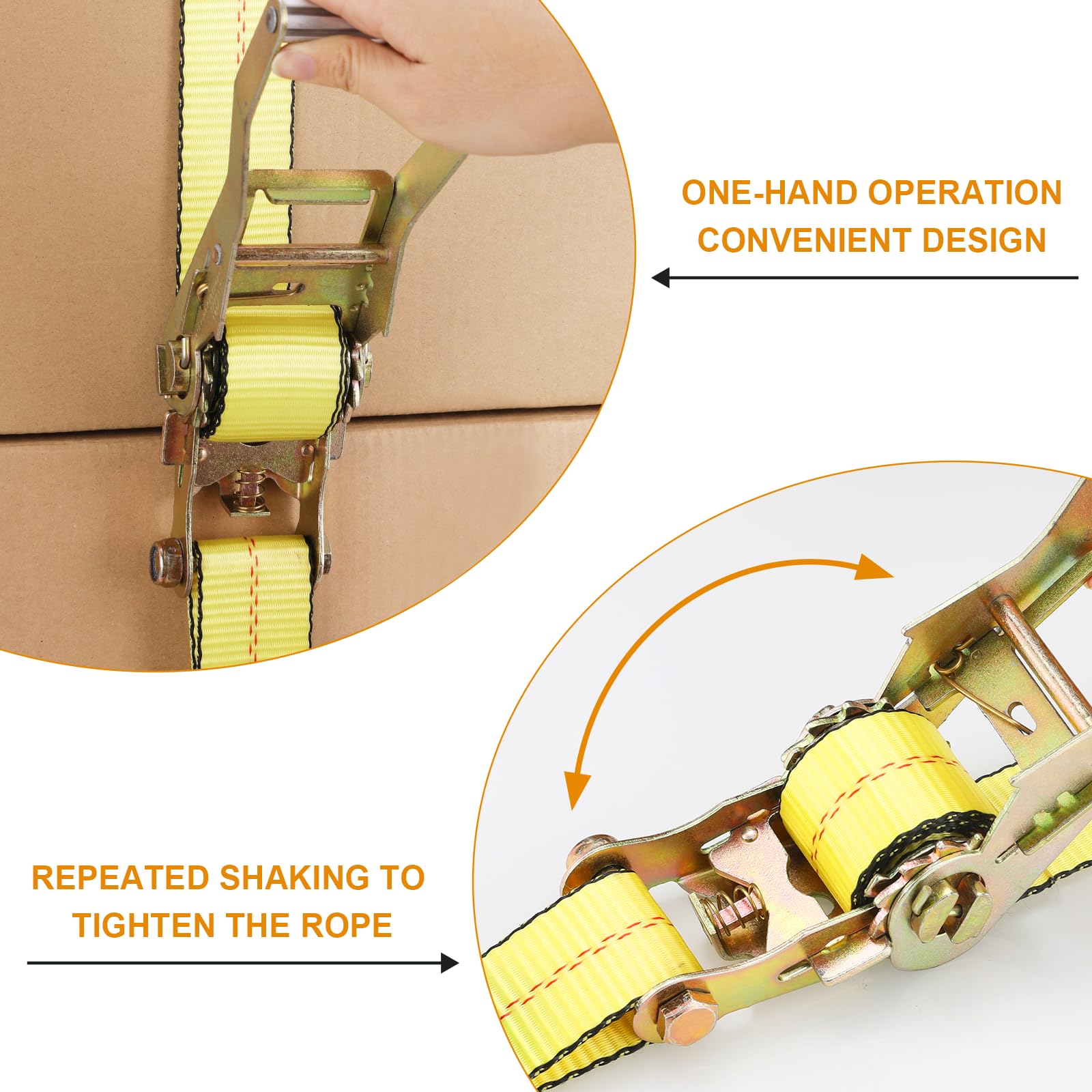 TLGREEN Cinghie a cricchetto piatte da 5,1 cm x 70,8 cm, resistenti, per camion, moto, carichi (resistenza alla rottura di 5,1 cm), composte da tenditore in metallo e cinturino in poliestere (giallo)