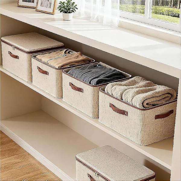 2-Pack Storage Bins with Lids, 56L Fabric Storage Boxes with Handles, Breathable Cotton Linen Clothes organizing Box for Wardrobe, Closet (XX large 49 * 37 * 31cm) by Generic - Image 9