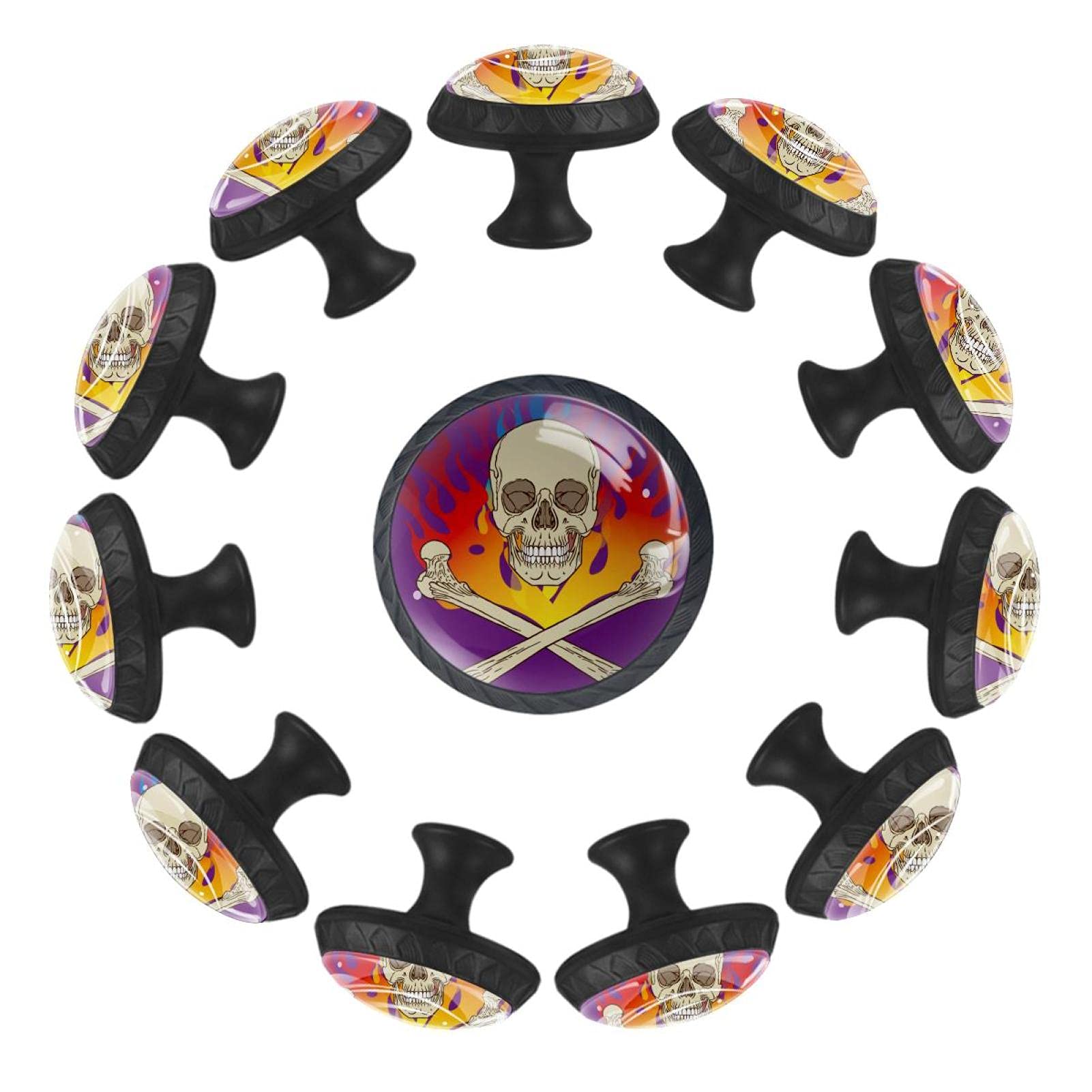 Boutons de tiroir violets tête de mort 35 mm en lot de 12 pour commode