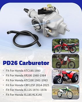 PD26 Carburetor Fits for Honda CRF125F 2014-2025 XL125 1974-1978 XR200 1980-1983 ATC200 1981-1983 ACT185 1980 KLX140 XL185, Motorcycle Carburetor, Replacement 16100-KCS-V70