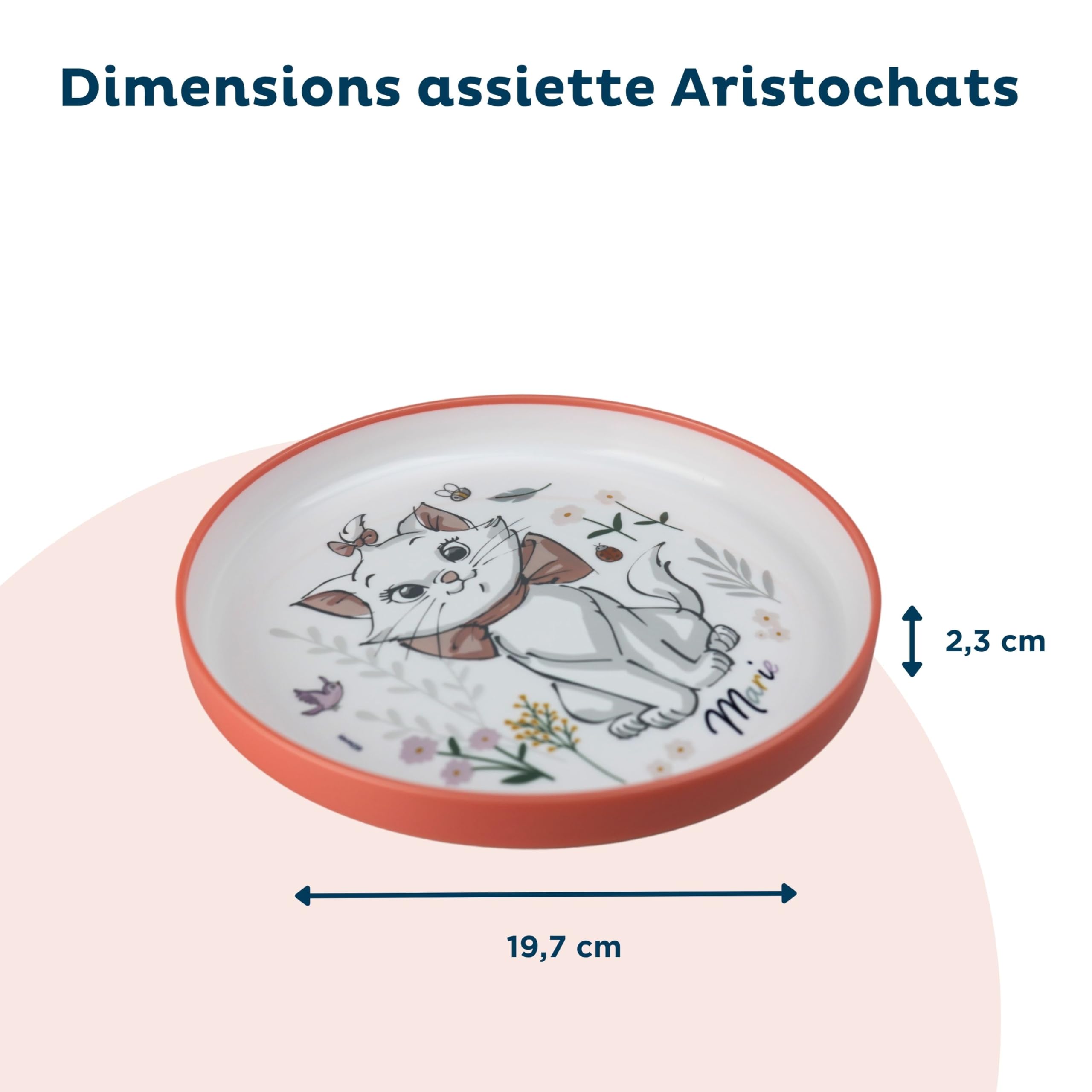 Disney Baby Aristochats Marie Coffret Repas 3 Pièces Bol Assiette Gobelet Anti-Dérapants Blanc