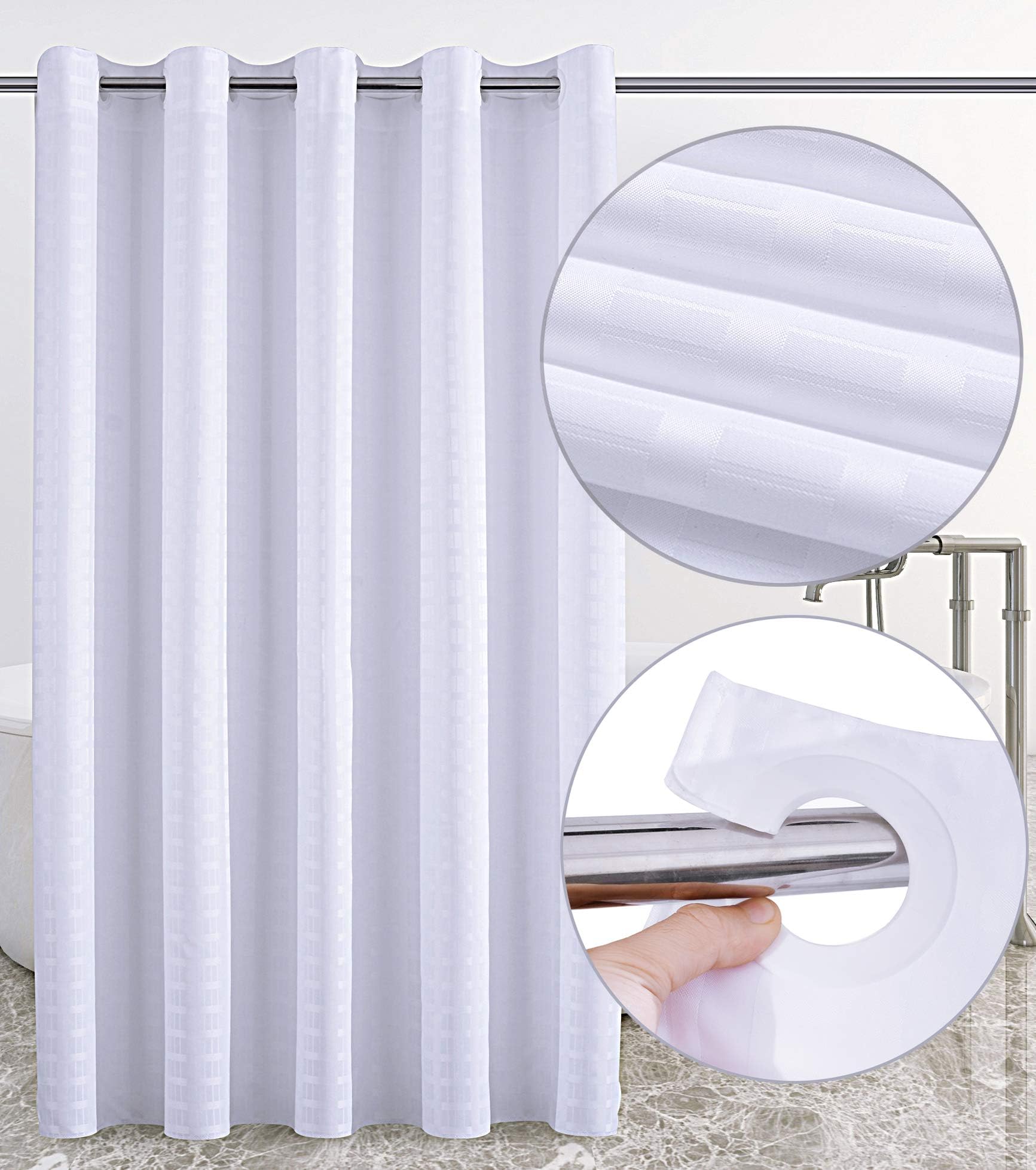 Conbo MioHook Free Shower Curtain for Bathroom Waterproof Rust Proof with Magnet Premium ABS Flex On Rings (White, 71 x 74)