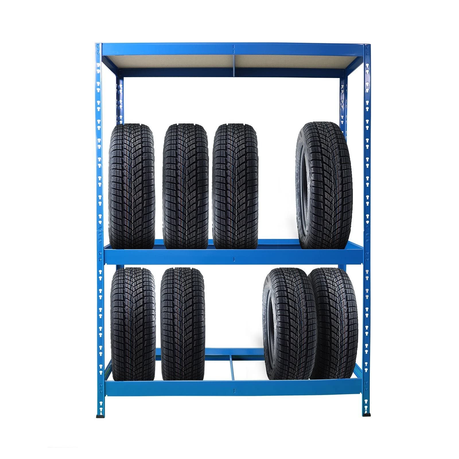 KARAT Heavy Duty Shelves for Garage, Basement, Workshop - Boltless Shelving - Wide Stretch Shelving - Basement Shelving - Corner Shelf - Tyre Shelf - Grid Shelf - Blue, 180 x 130 x 50 cm