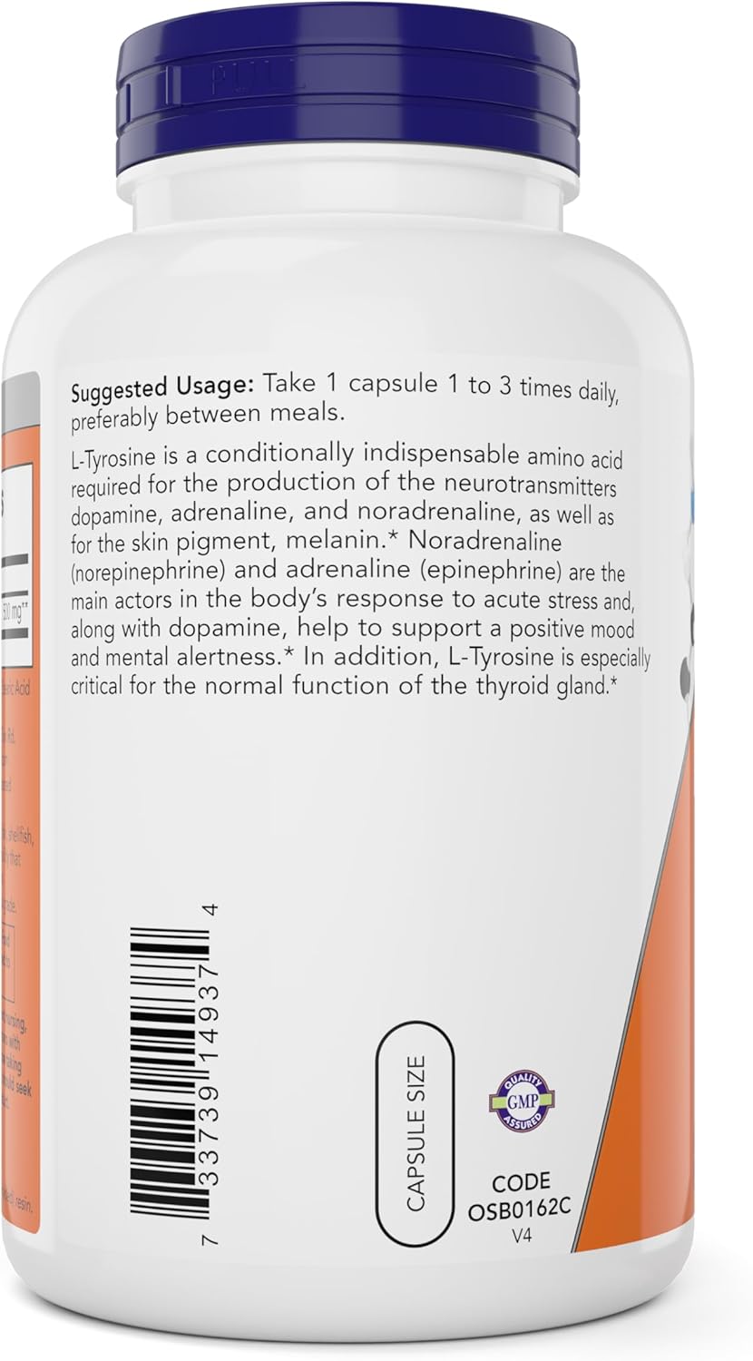 Now Foods L-Tyrosine 500mg, 300 Capsules - Non GMO - Supports Mental Alertness - 500 mg Caps - Free Form Supplement - Image 3