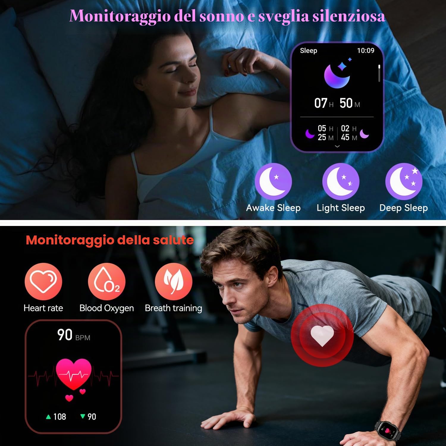 Smartwatch Uomo Donna Orologio Militare Digitale: Chiamate Bluetooth Smart Watch Contapassi Orologi Fitness Watch Sportive Cardiofrequenzimetro da Polso Impermeabile Notifiche Whatsapp per Android iOS
