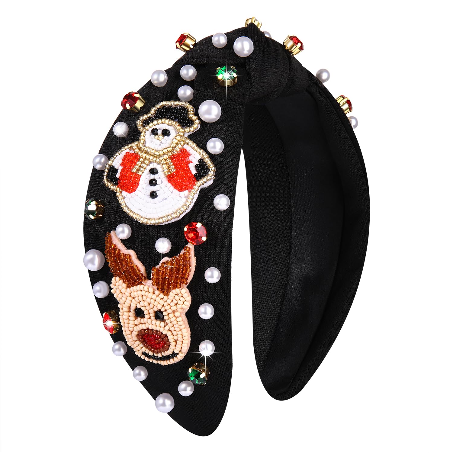 Christmas Headbands for Women Sparkly Rhinestone Snowflake Headband Crystal Jeweled Embellished Christmas Knotted Headband Santa Festive Holiday Accessories Gifts (Rhinestone Snowflake-Black)