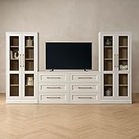 Vista 19 de mopio Blake Centro de entretenimiento de 4 piezas con almacenamiento, cómoda gabinete de almacenamiento modular de granja moderna soporte para TV