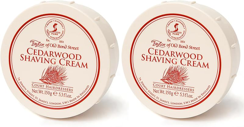 Tazón de crema de afeitar de madera de cedro 150 g, paquete de 2 | Rica espuma cremosa, suave deslizamiento de la afeitadora, fórmula humectante, adecuada para aplicación con brocha o mano.