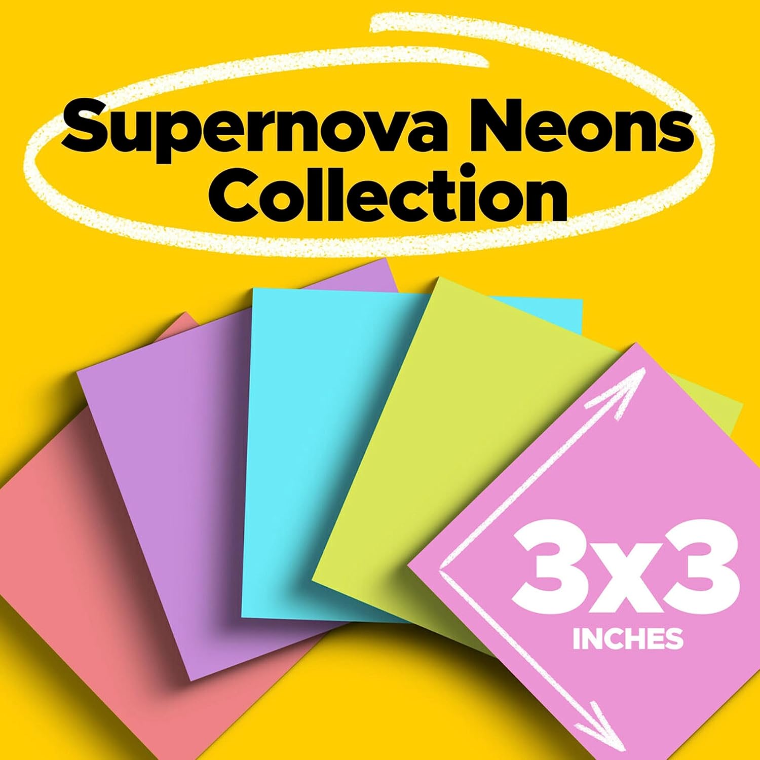 Post-it Super Sticky Notes, 3x3 in, 12 Pads, 2X the Sticking Power, Supernova Neons, Bright Colors, Recyclable (654-12SSMIA)