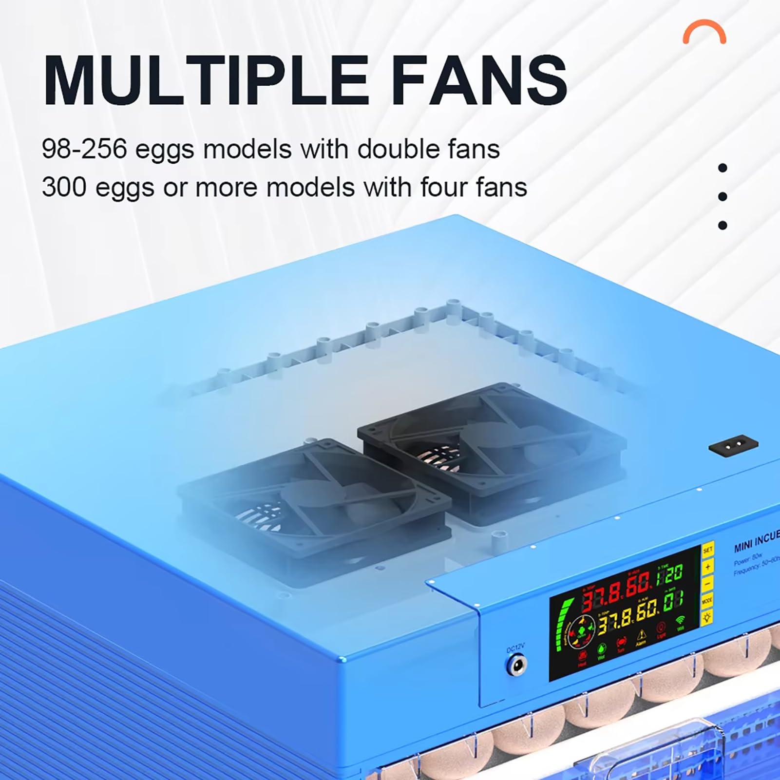 Incubadora de Huevos con volteo automático y Control de Humedad. Capacidad para 128/500 Huevos.