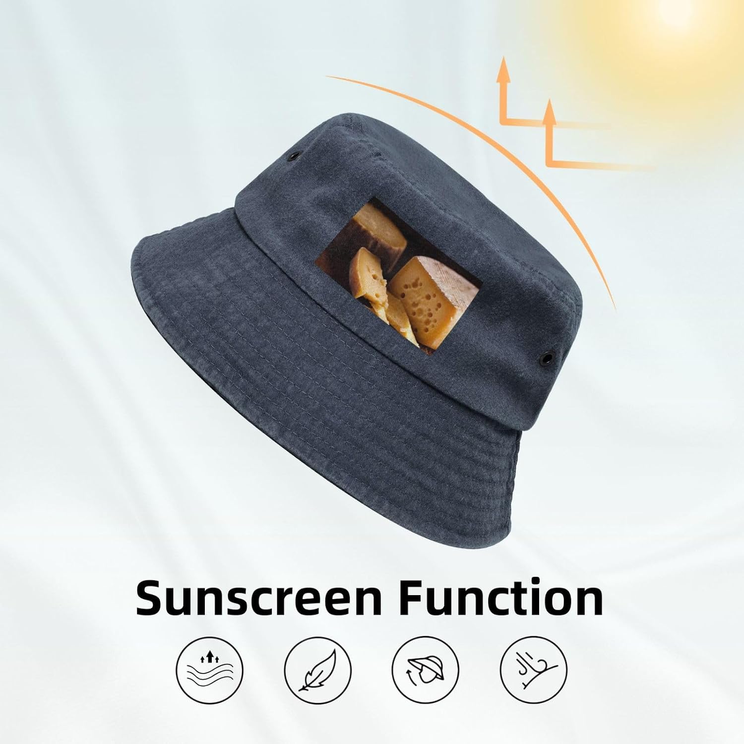 Cheese Printed Cowboy Fisherman hat, Suitable for Outdoor Fishing Beach Party Fisherman hat Hip-hop hat, Navy Blue