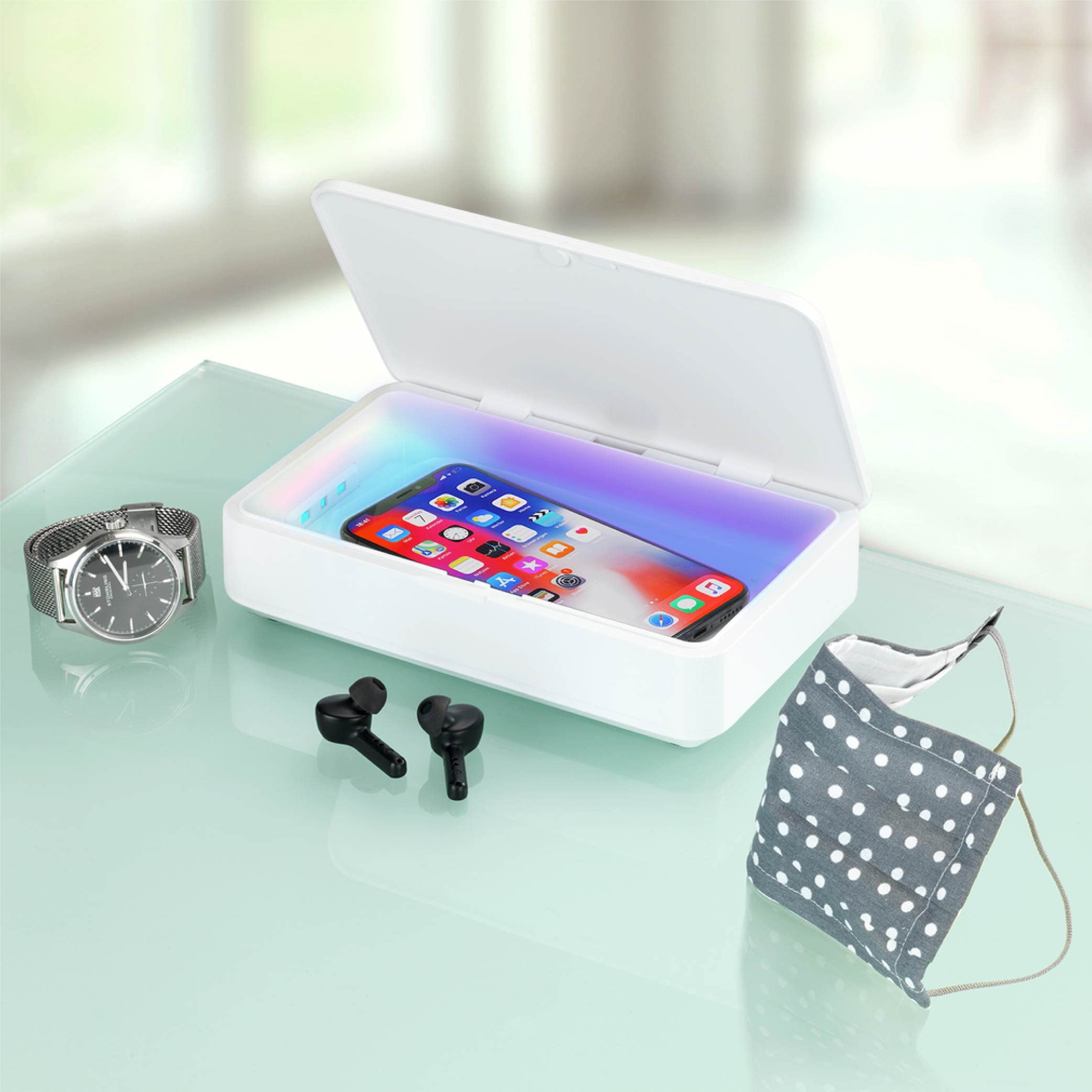 Maximex 2in1 UV Desinfektionsbox - Desinfektion mittels UV Licht, Kunststoff (ABS), 12.5 x 5 x 20 cm, Weiß