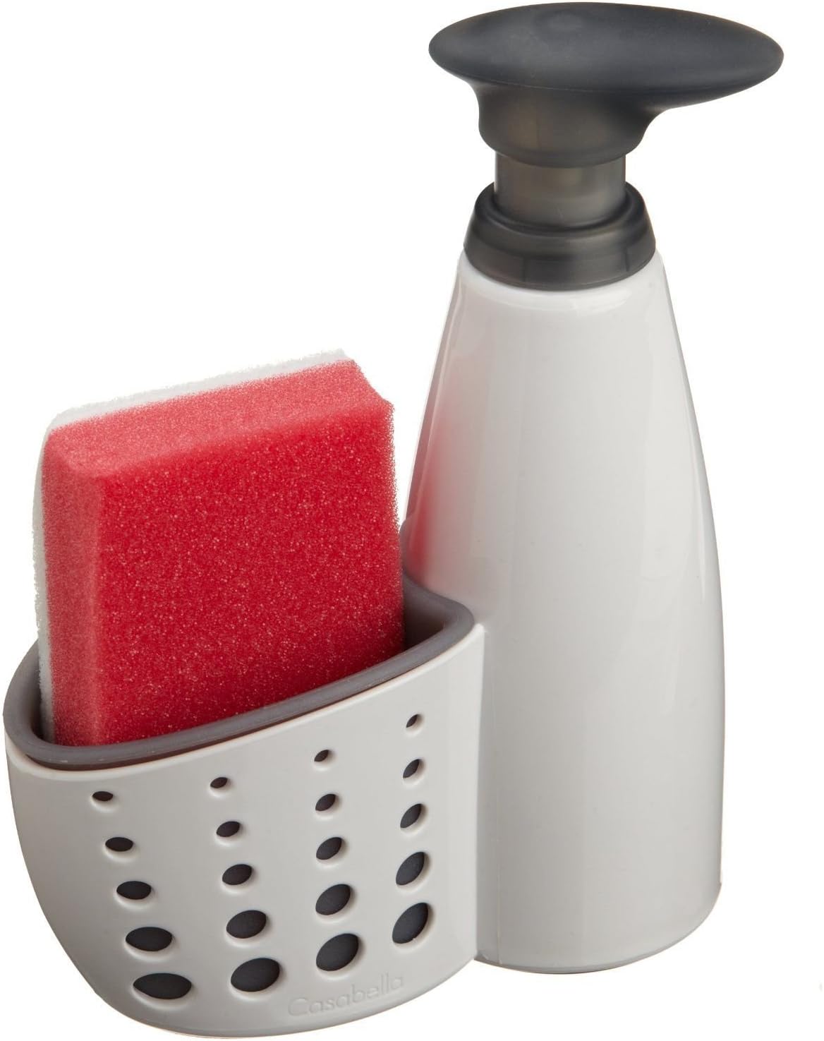 Sink Sider Kitchen Soap Pump and Sponge Caddy, White/Gray