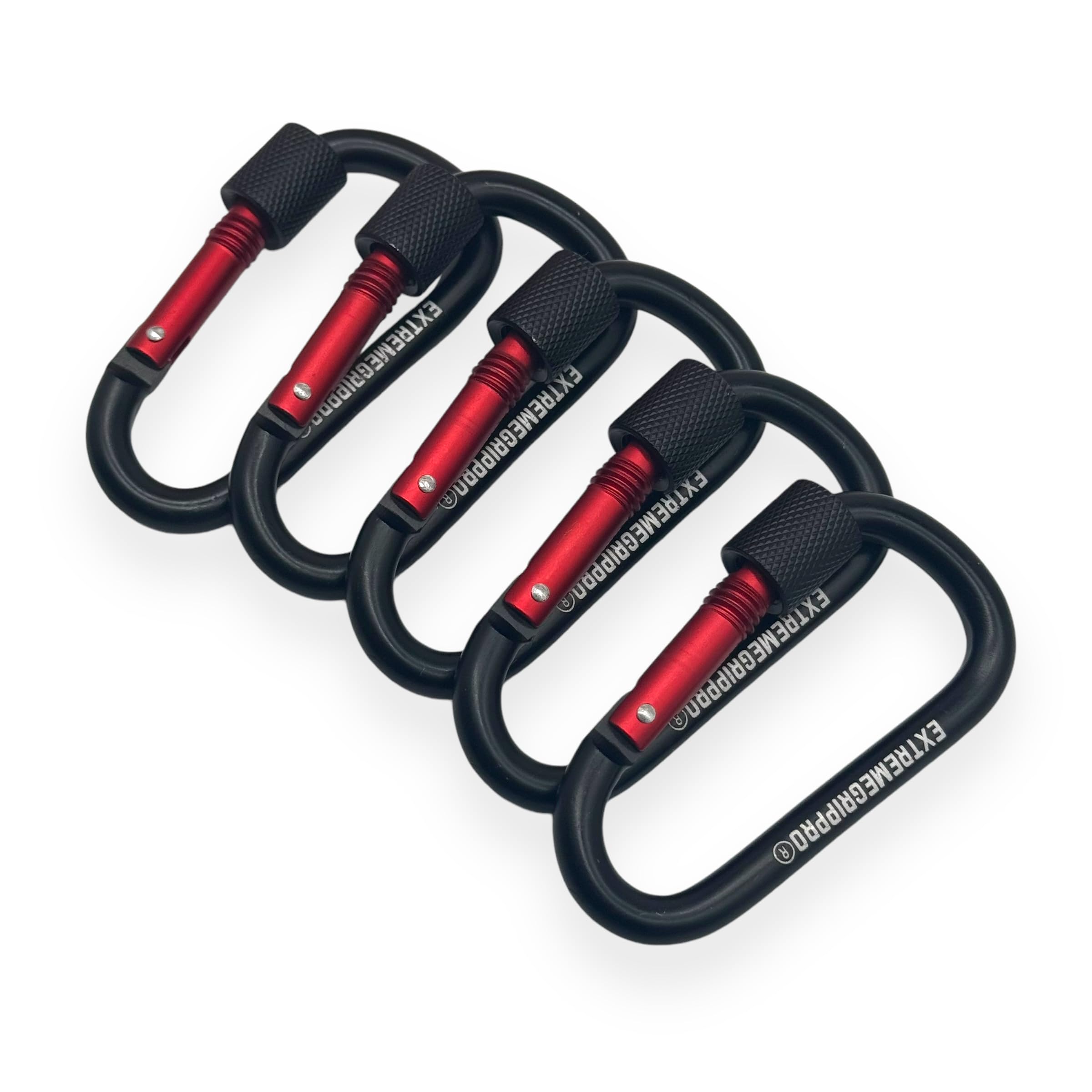 5-Pack Heavy Duty Carabiner Clips - Aluminum D-Ring Screw Lock for Camping, Hiking, Survival, Backpacking, Gear Storage, and Outdoors (Black Red Screw) — image 1