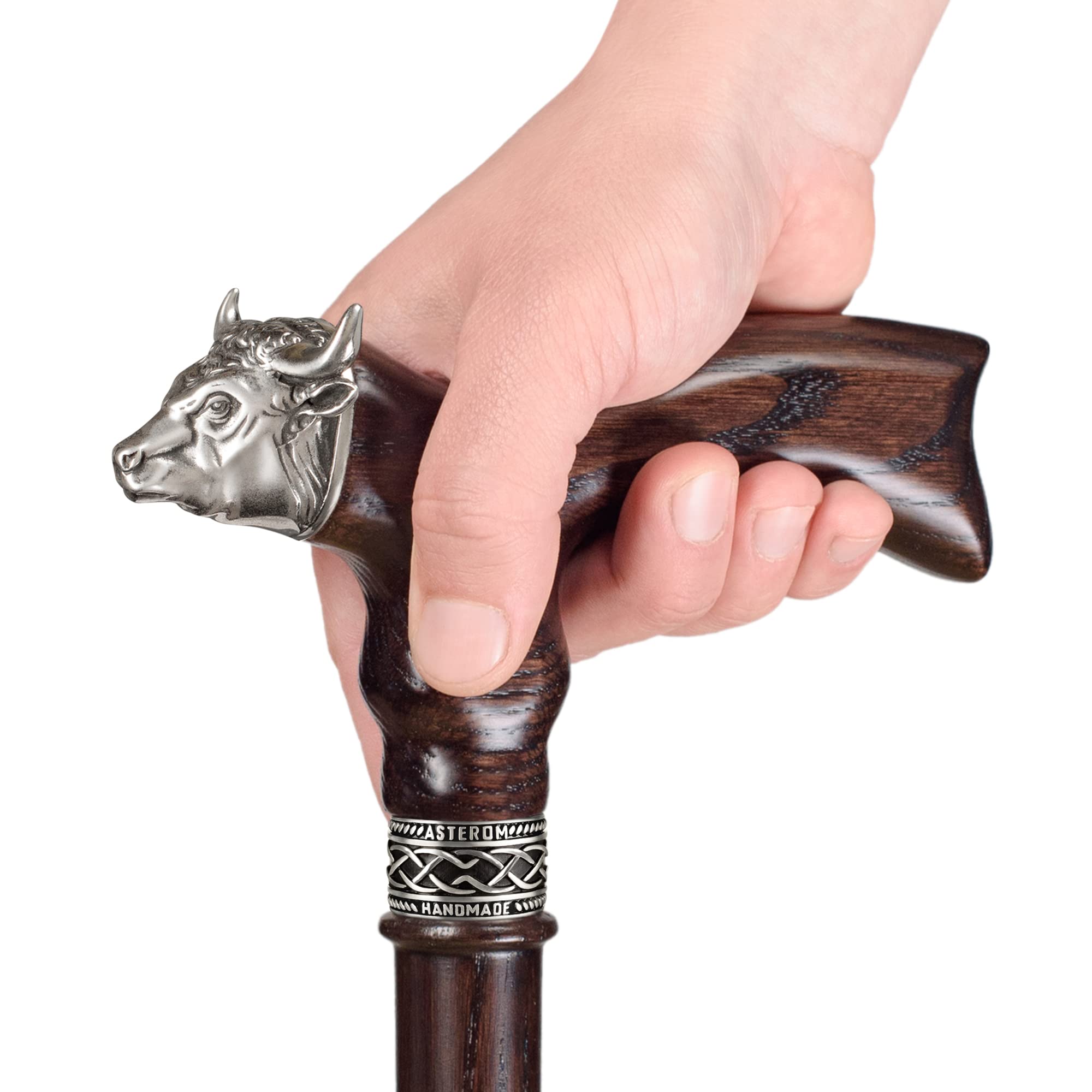 Walking Stick Handmade Solid Antique Pewter Axe Wooden Cane Gift