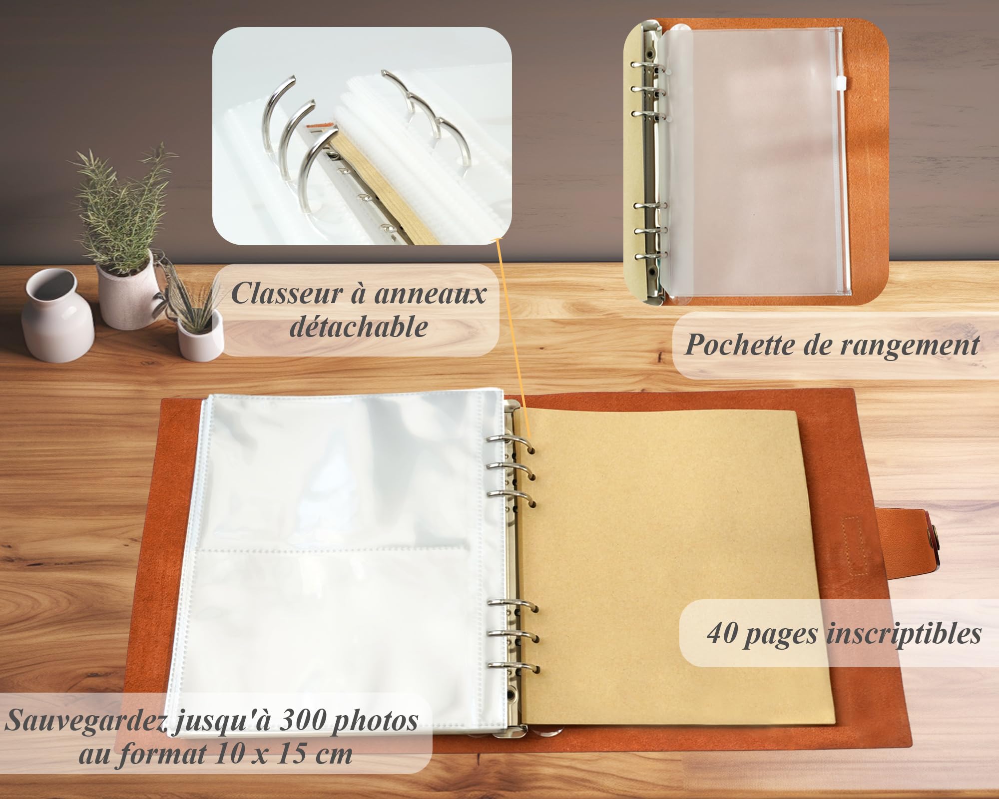 Album photo en cuir véritable, 10 x 15 cm, pour 300 photos, avec espace d'écriture de 40 feuilles à lettres, remise de diplôme, voyage, famille, mariage, remise de diplôme, bébé, album de