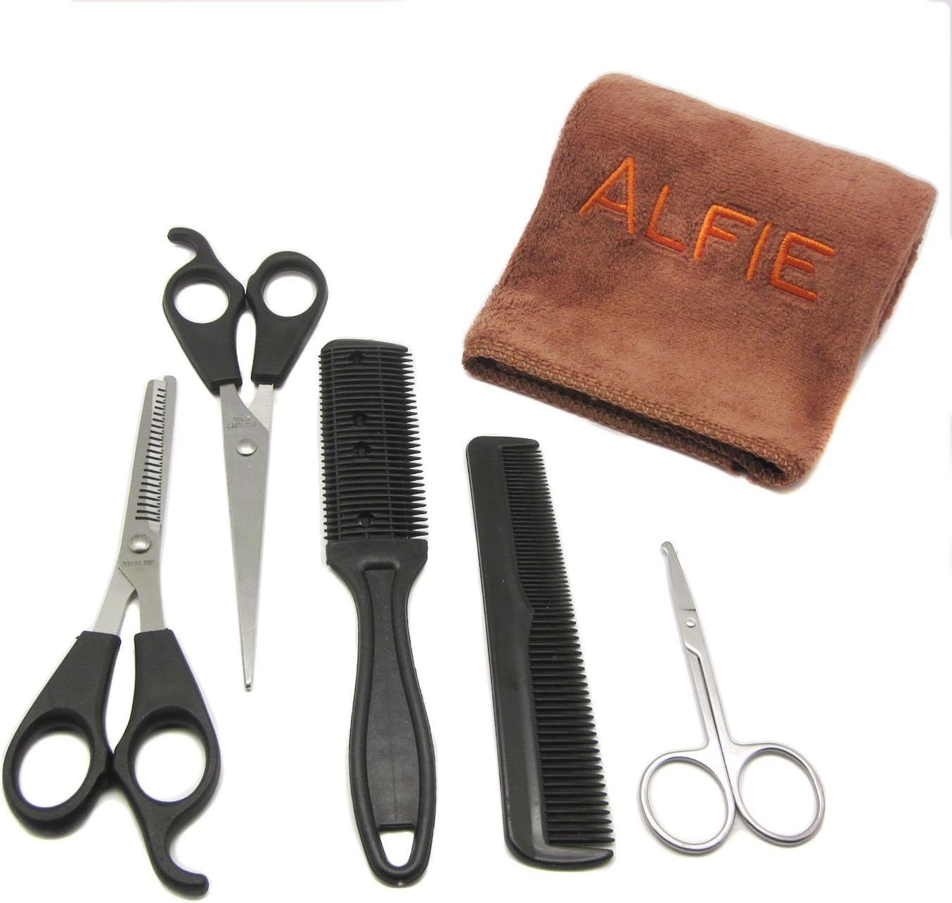 Alfie Pet - 5-Piece Pet Home Grooming Kit with Microfiber Fast-Dry Washcloth Set - Cutting Scissors, Thinning Shear, Round-Tip Trimming…