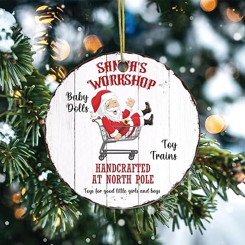 Miniatura 2 de Two-Side Printed Santas Workshop Ceramic Christmas Ornament Novelty for Family Friends Kids Reindeer Christmas Keepsake Pendants