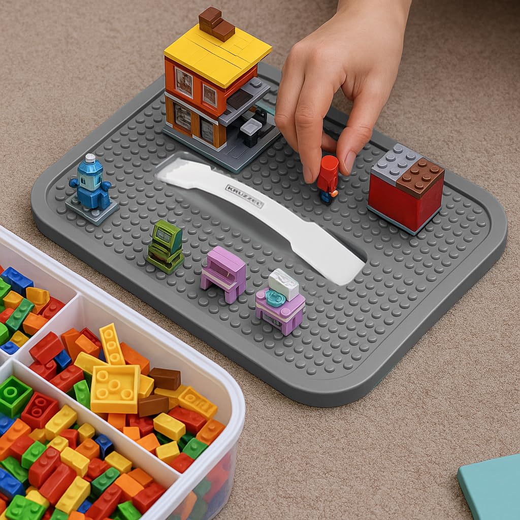 KRUZZEL Scatola portaoggetti con coperchio a 5 livelli, 35 l, con coperchio per Lego trasparente, la scatola non contiene blocchi, scatole impilabili in modo sicuro, impilabile 25759