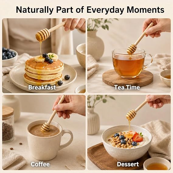 10 Pack 6 Inch Natural Lotus Wood Honey Dipper Sticks, Food-Safe Wooden Honey Spoons Stirrers for Drizzling Honey, Syrup, Coffee, Tea & Desserts