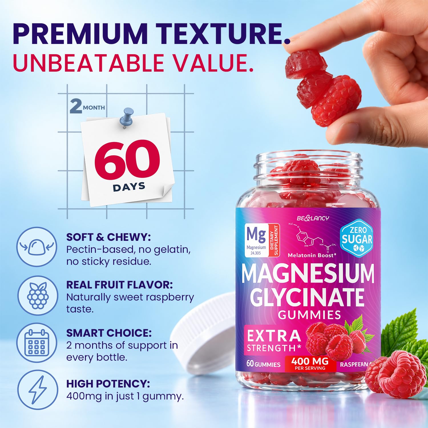 Magnesium Glycinate 400mg Gummies - Extra Strength, Men & Women, 60 Ct — Amazon image 7