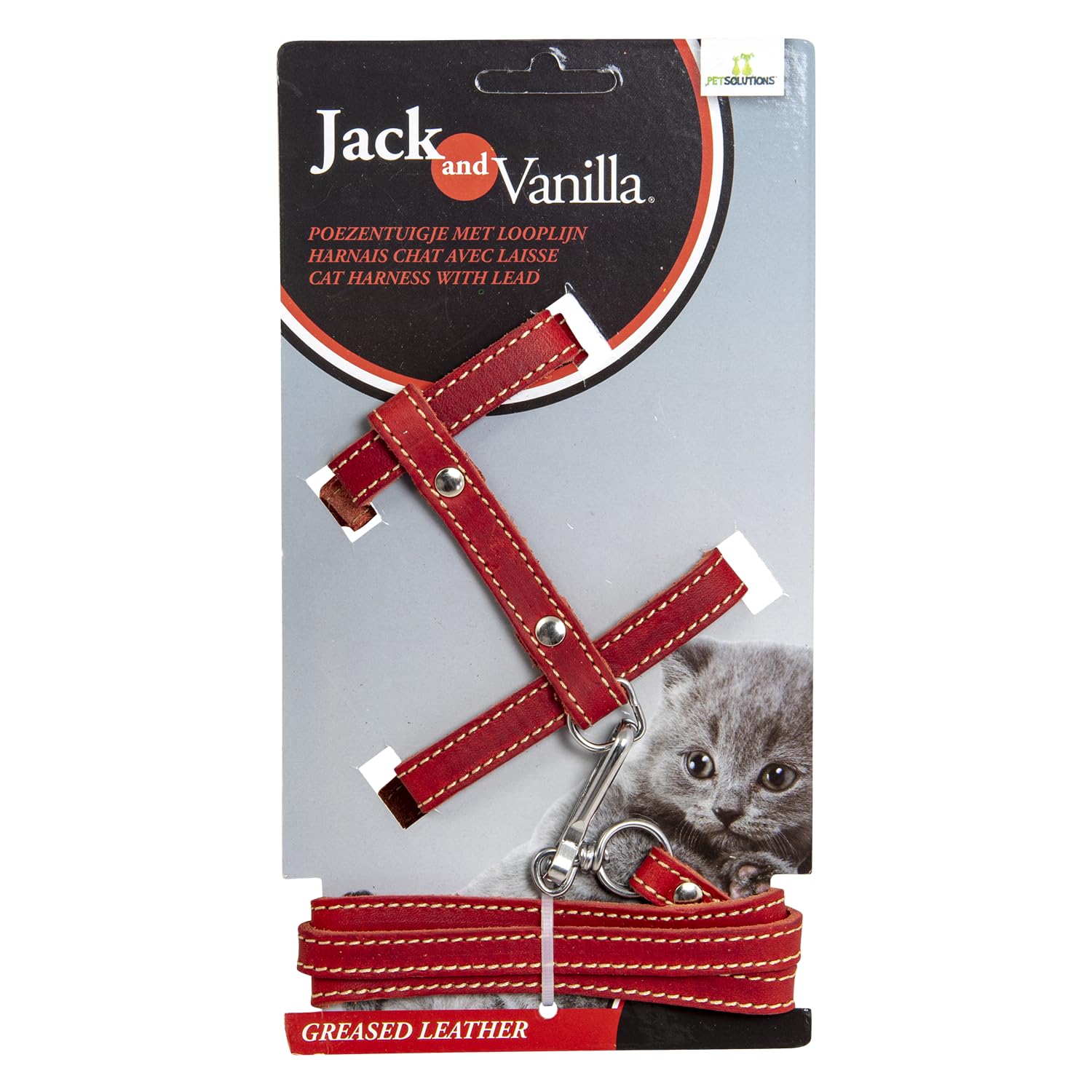 JACK AND VANILLA, Leather Cat Harness with Red Lead, Custom Fit, Stylish Design, Optimal Comfort, Maximum Safety, Size 10 mm, Red, Fat Leather Model