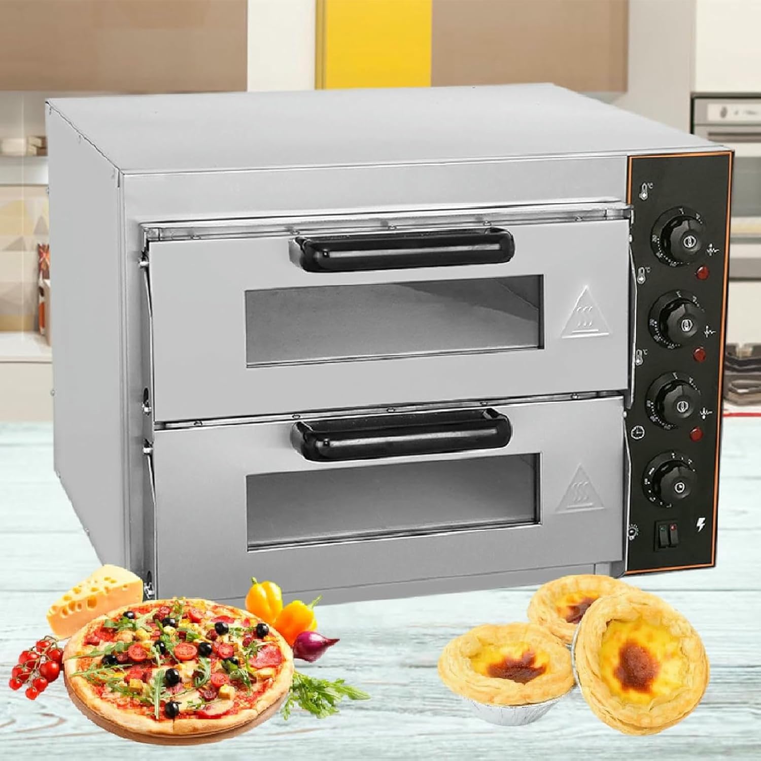 Multipurpose Oven Commercial Double Deck 16 inch Countertop Electric Pizza Oven, Indoor Pizza Oven for Restaurant Use,110V