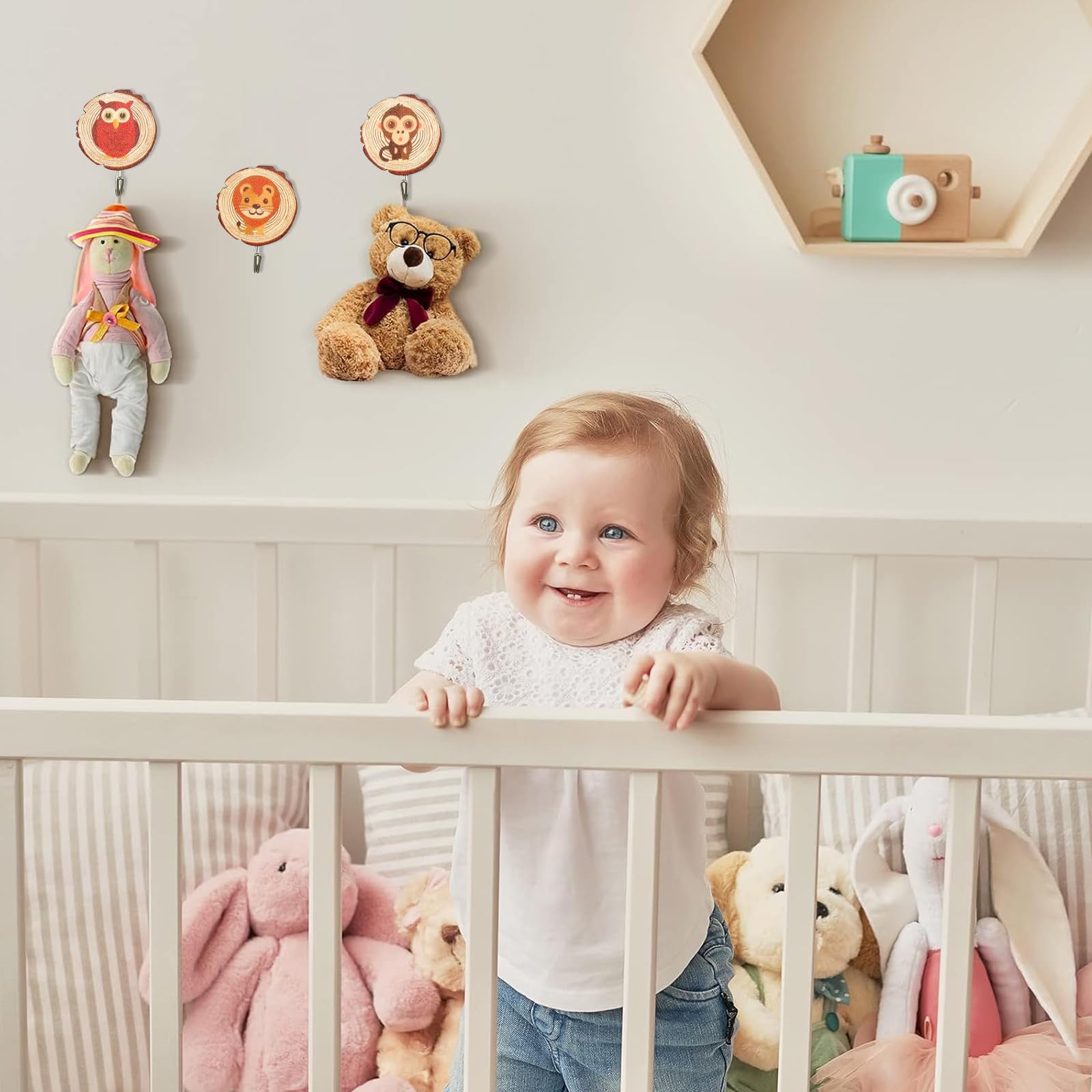 DAZZTIME Ganci Autoadesivi per Bambini 6 Pezzi Robusto Decorativi a Parete Senza Foratura Asciugamani Ombrelli Cappelli
