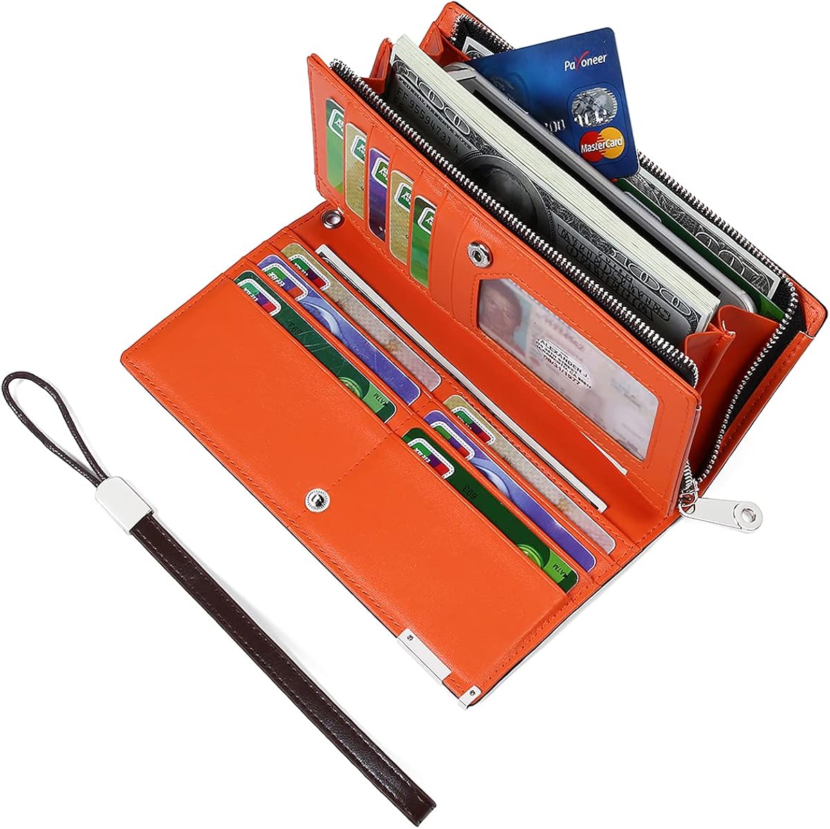 Miniatura 2 de Huztencor Carteras largas para hombre billetera plegable de cuero con bloqueo RFID y cremallera Cartera RFID