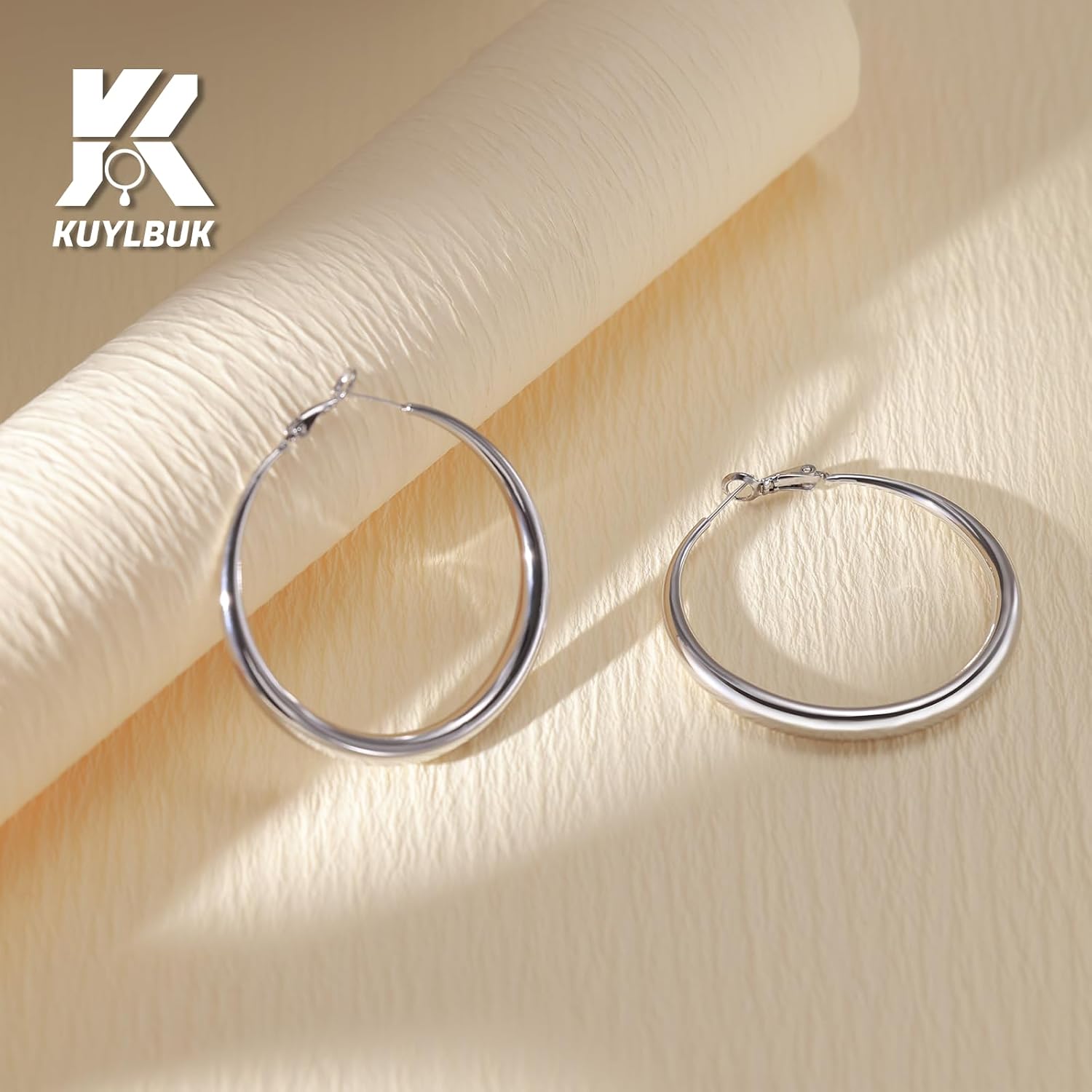 50mm Large Chunky Hoop Earrings for Women 999 Sterling Silver Post Big Thick Trendy Lightweight Hypoallergenic Fashion Jewelry Gift
