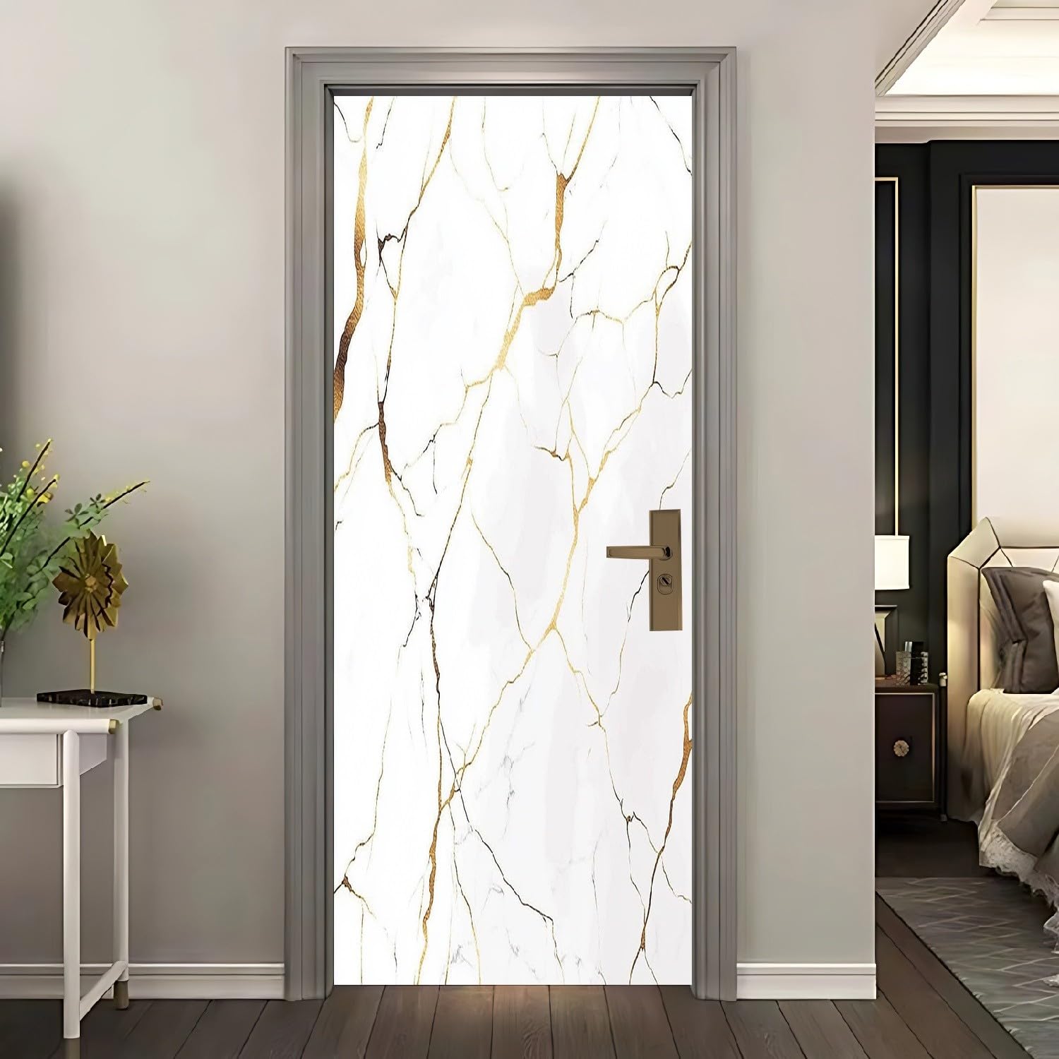 Art décoratif intérieur avec le sticker porte marbre blanc premium