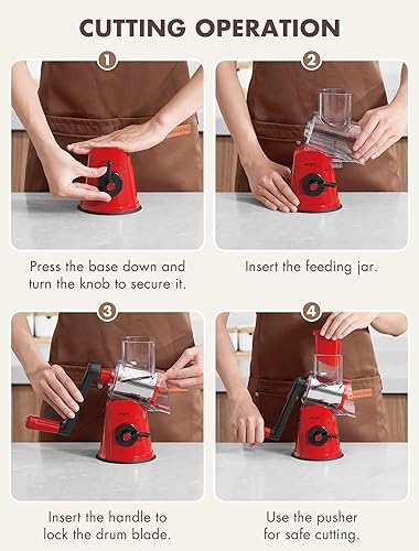 Miniatura 8 de Rallador de queso giratorio GDL con manivela manual con 5 cuchillas intercambiables - Rallador de queso mejorado con base de succión fuerte para