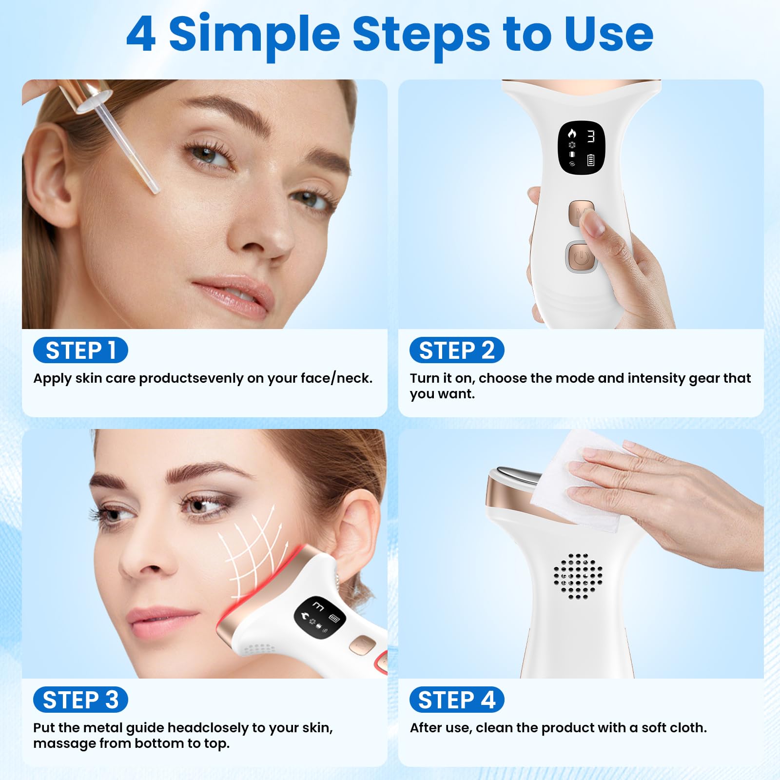 PKBD Appareil de Massage Facial Électrique – Soin Anti-Âge anti-rides et anti-double menton, Technologie chaude 45°C et froide 15°C, 4 modes, lumière LED multicolore