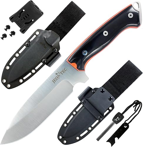 JEO-TEC N39 Cuchillo de hoja fija Bushcraft Survival Caza Camping Field Cuchillo Full Tang 11" en general, acero inoxidable MOVA, funda Kydex -