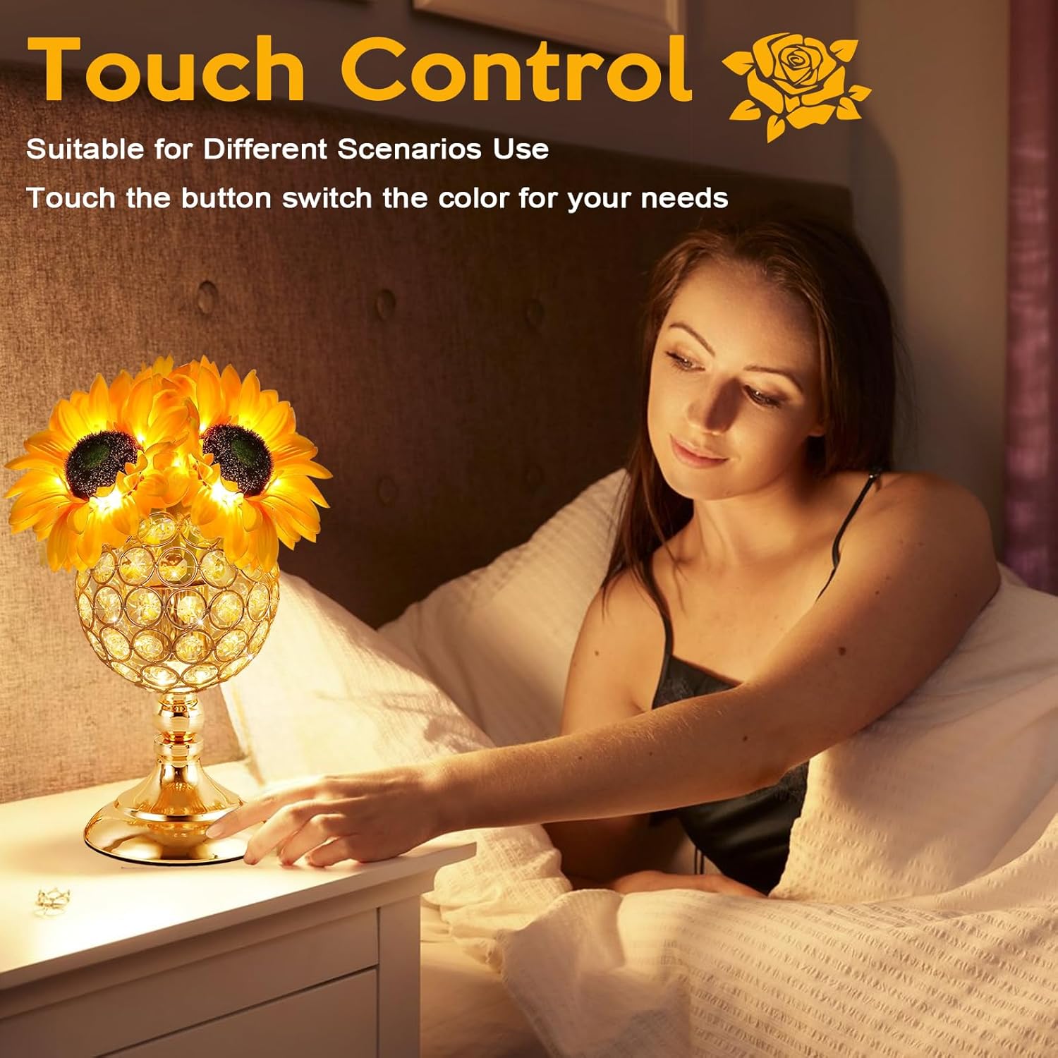 Sunflower Table Lamps for Women-Sunflower Flower Touch Lamp with 3-Color Infinitely Dimming,10+ Hours Runtime-Ideal Gift for Mom,Flower Decor for Bedroom and Office,USB Charge,IP44 Waterproof