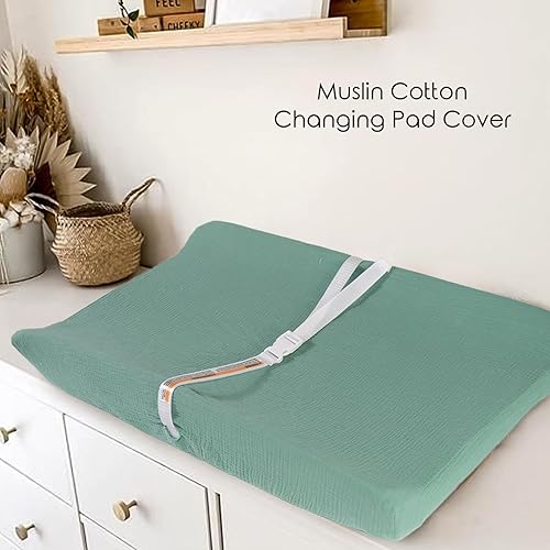 Miniatura 2 de Funda para cambiador de muselina de algodón orgánico, ultra suave, fundas de almohadilla de cambio para mesa de 34 x 16 pulgadas para niños y niñas