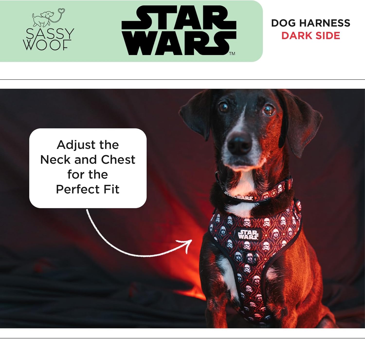 Dog Adjustable Harness - Star Wars™ The Dark Side - M, Breathable Mesh, No Pull Design with Two D-Rings, Patented Design, Perfect for Small Dogs and Puppies